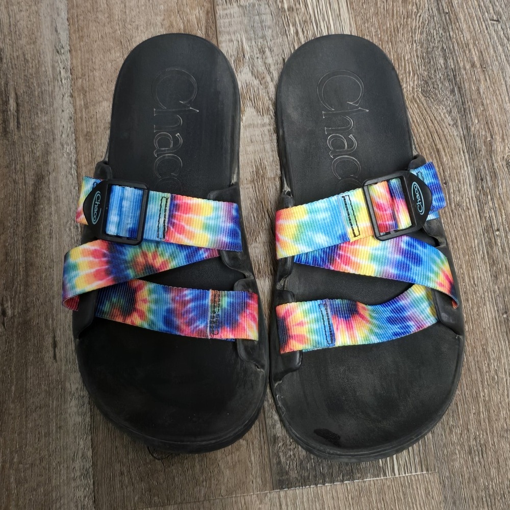 Chacos Women's Chillos Rainbow Tie-Dye Slide Sandals Size 8 Slip-On